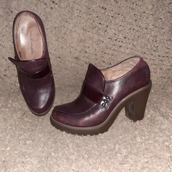 MAUD FRIZON-Deep Purple Leather/Patent-Rubber Heels-Loafers-Sz 38-Excellent - Picture 2 of 8